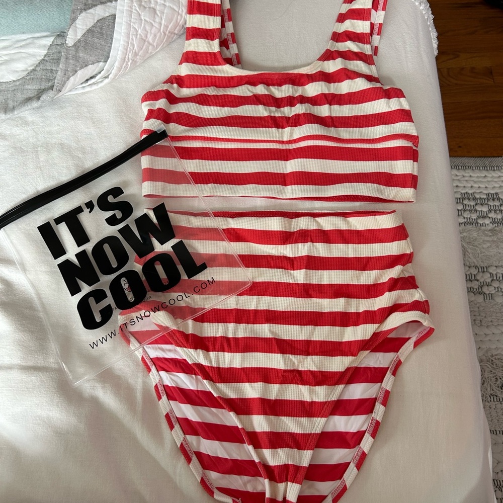 It's Now Cool Red and White Striped Bikini Set size S